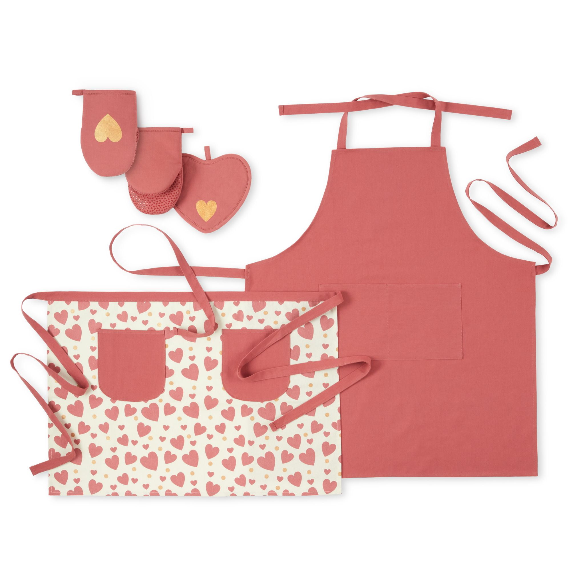 WC-WAY TO CELEBRATE Way To Celebrate Metallic Hearts Cooking for Two Apron, Pot Holder, and Mini Mitt Set, 5 Pieces