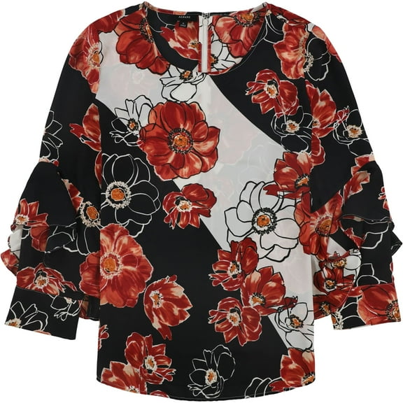 Alfani Womens Ruffle Sleeve Pullover Blouse, Orange, Medium