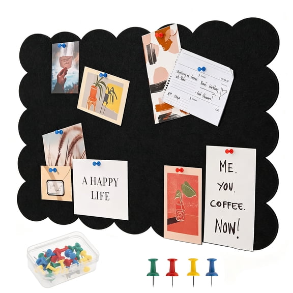 23.62*15.75in Scalloped Felt Bulletin Board Self Adhesive Photo Display Board,Black
