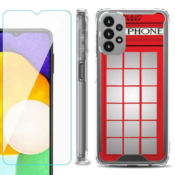 Shockproof Bumper Phone Case for Samsung Galaxy A23 5G, with Tempered Glass Screen Protector, by OneToughShield ® - Phone Booth Red