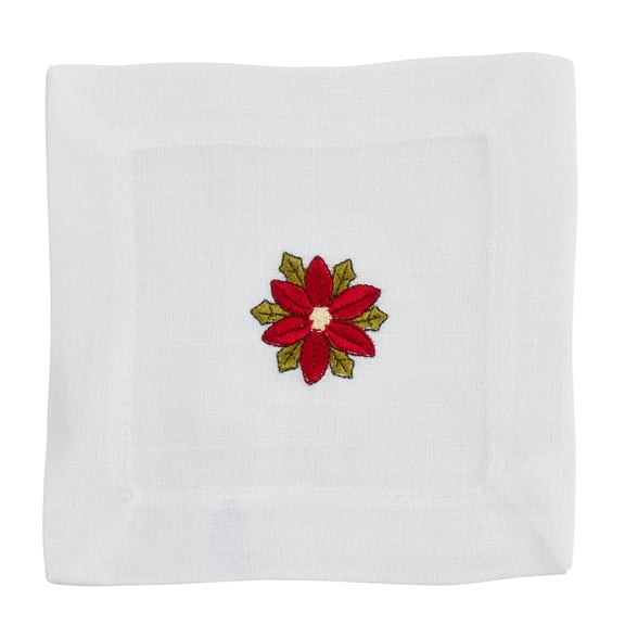 Saro Lifestyle Embroidered Poinsettia Cocktail Napkin (Set of 12)