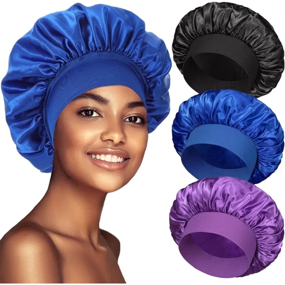 3 PCS Satin Bonnets for Black Women,Hair Bonnet for Sleeping, Satin Hair Cap for Curly Hair,Bonnet for Men,Bonnets Pack A