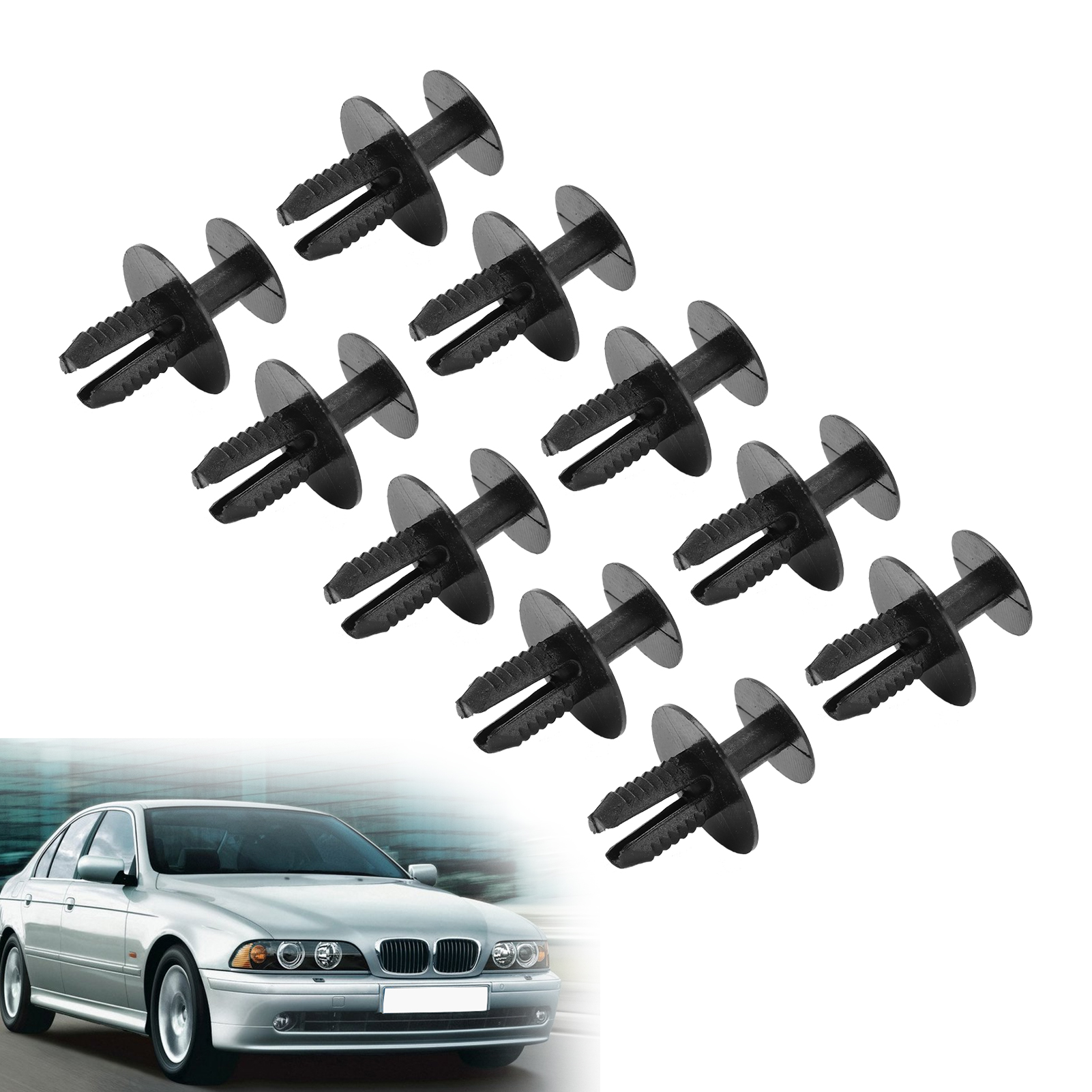10 Rivets De Fixation Auto HELEVIA - Compatible Mercedes, BMW, Mini, Volvo (réf. 51471911992)