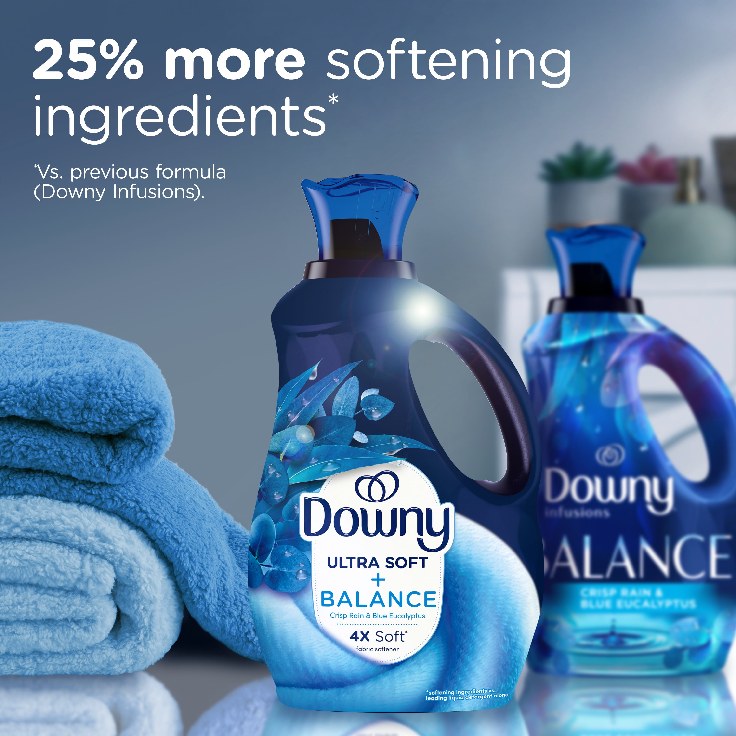(4 pack) Downy Ultra Soft Fabric Softener Liquid, Balance, Crisp Rain and Blue Eucalyptus, 44 fl oz, 66 Loads