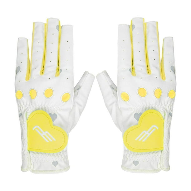 2 guantes de golf de piel sintética para mujer, ajustables, antideslizantes, suaves, sin dedos. amarillo 22