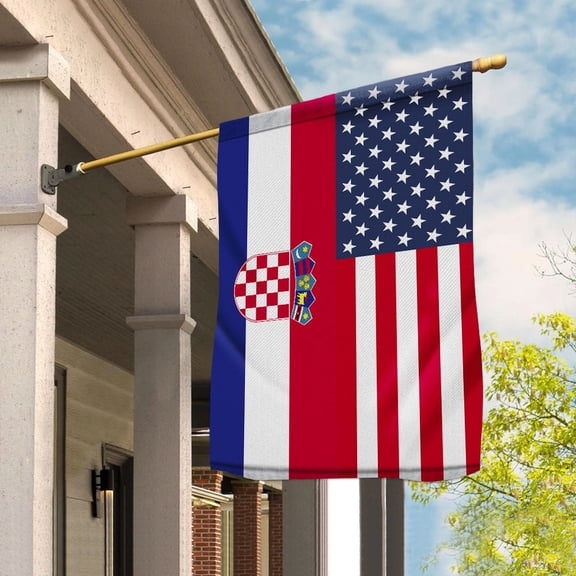 American Croatia Flag Croatian Friendship U.S.A Memorial Day Patriotic For House Flag, Double-Sided Decorative Outdoor Flag, Polyester Yard Flag 29.5 x 39.5 in