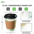 thumbnail image 3 of 12 oz Compostable Paper Cups with Black Dome Lids and Sleeves - Biodegradable Disposable White Paper Coffee Cups PLA Lined - Eco-friendly Hot and Cold Drinking Cups (100), 3 of 4