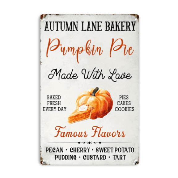 Ullo0ord Autumn Lane Bakery Pumpkin Pie - Vintage Halloween metal tin sign 8x12 "vintage Haunted House decor for farmhouse, kitchen and home wall art