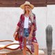 thumbnail image 2 of Mujer Chifón Estampado Floral Playa Casual 1/2 Manga Lose Mid-Length Cardigan Split Fork Cover Up Odeerbi ODB-6, 2 of 9