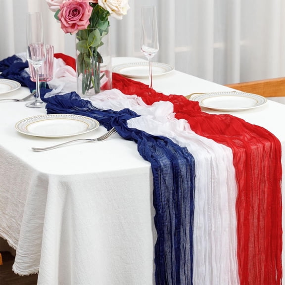 AZXY Patriotic Table Runner,4th of July Decorations,Independence Day Red White Blue Patchwork Fold Table Flag