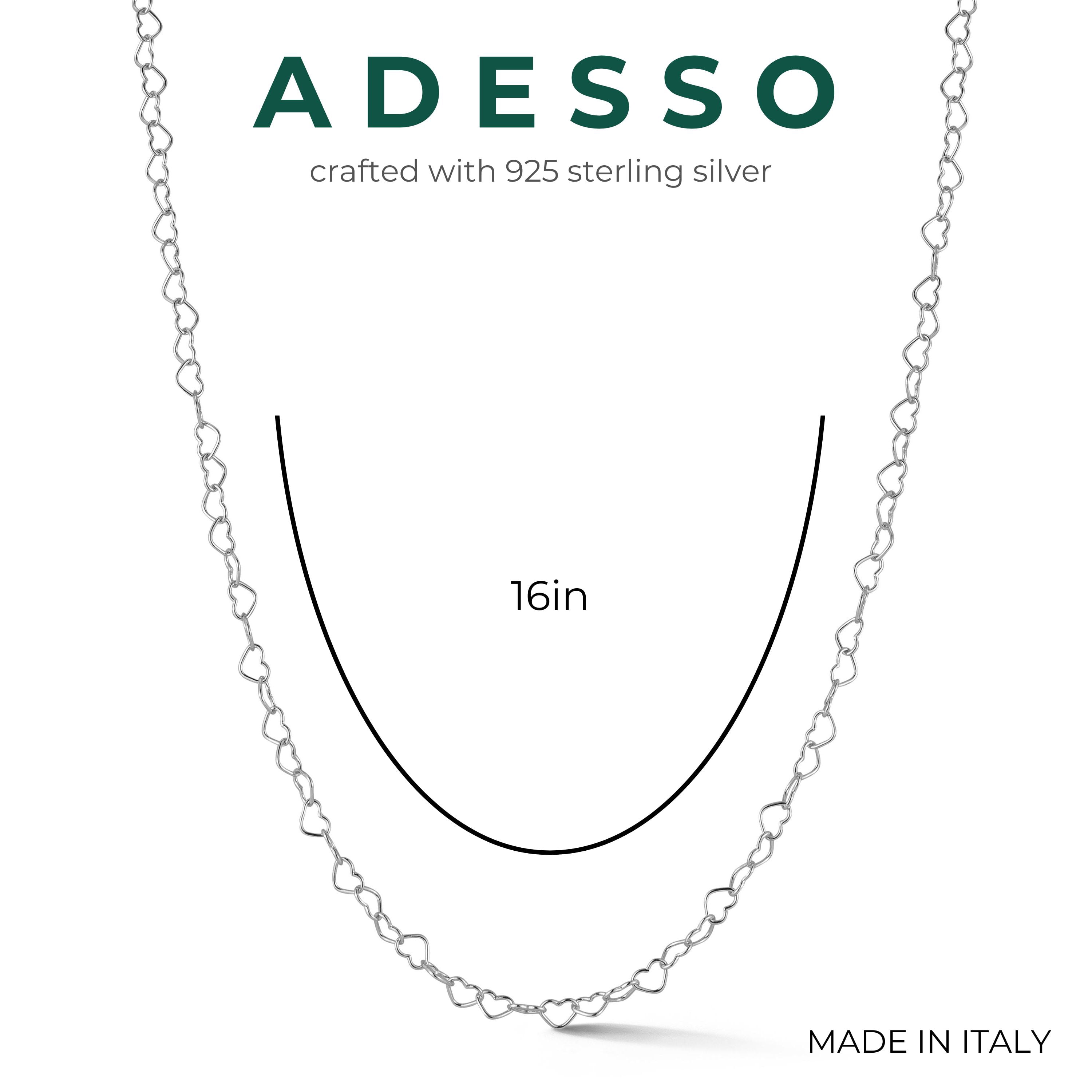 Adesso Milano Jewelry Italian Sterling Silver Heart Link Chain Necklace for Women, Made in Italy, Silver, 16"