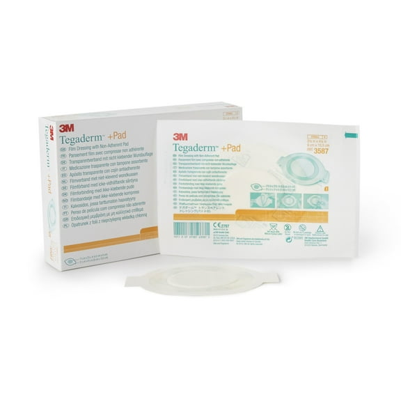 3M Tegaderm Transparent Film Dressing with Pad Frame Style Delivery Rectangle 3.5 X 4" Sterile 3587, 25 Ct