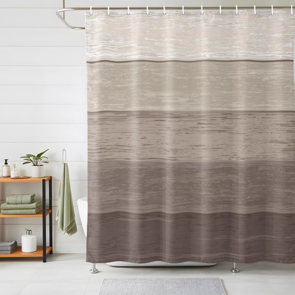 Shower Curtains for Bathroom, Brown Beige Ombre Waterproof Fabric Shower Curtain, Farmhouse Vintage Wooden Striped Decorative Bathroom Curtain for Bathtub, 72"x72", No Hooks Included