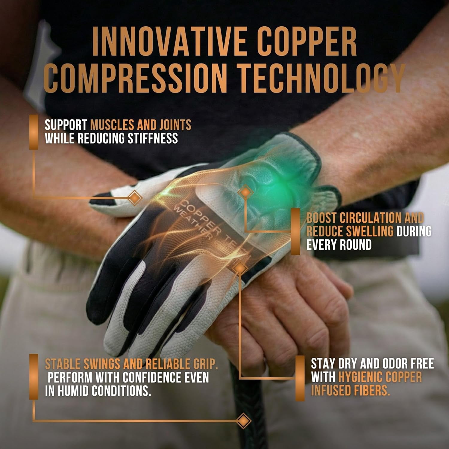Copper Tech Plus Rain Golf Gloves Men (2 Pack) | Water-Enhanced Golf Rain Gloves for Men | Joint Support Ergonomic Copper Compression (White/Black-2 Pack, X-Large, Right)
