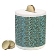 thumbnail image 1 of Leaves Piggy Bank, Foliage Pattern with Retro Inspirations Plant Silhouettes Design Spring Theme, Ceramic Coin Bank Money Box for Cash Saving, 3.6" X 3.2", Taupe Blue Green, by Ambesonne, 1 of 4