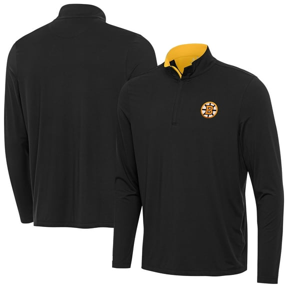 Men's Antigua Black Boston Bruins Content Quarter-Zip Jacket