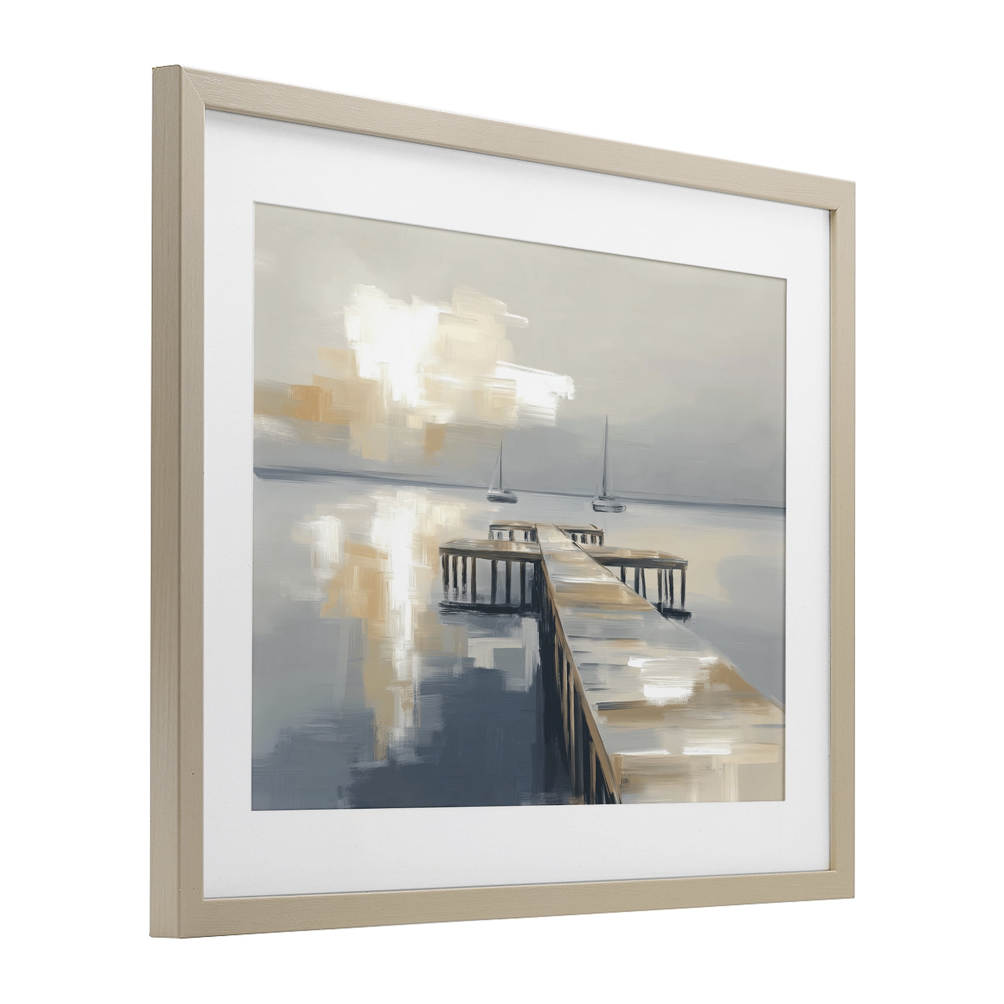 Stupell Industries Pier with Two Boats Seascape Birch Framed Print Under Glass, design by Kim Curinga