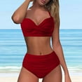 thumbnail image 5 of TOWED22 Women Two Piece Solid Color Swimsuit Retro Halter Ruched High Waist Bikini with Bottomï¼,Lï¼, 5 of 7
