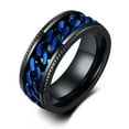 thumbnail image 4 of 8mm Black/Blue Chain Spinner AAA Bands Mens Stainless Steel Black Ring Size 6-13, 4 of 9