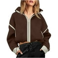 thumbnail image 3 of Winter Coats for Women Fall Outfits for Women 2025 Womens Cropped Fleece Jackets Zip Up Drawstring Waist Color Block Warm Fuzzy Coats, 3 of 7