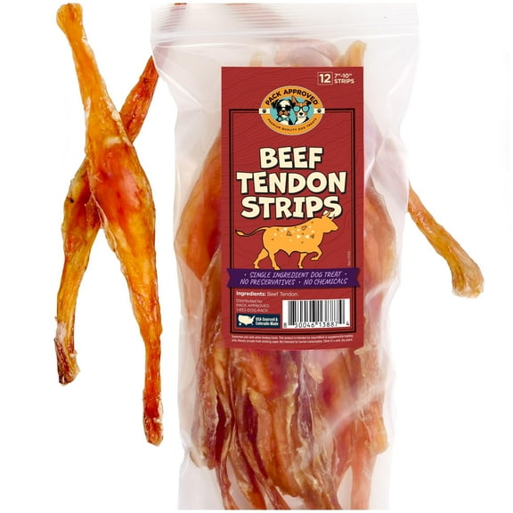 Pack Approved Beef Tendons for Large Dogs & Medium Breeds - Digestible Chews & Dog Treats for Large Dogs - Single Ingredient Dog Chew Sticks - 7-10" (12ct)