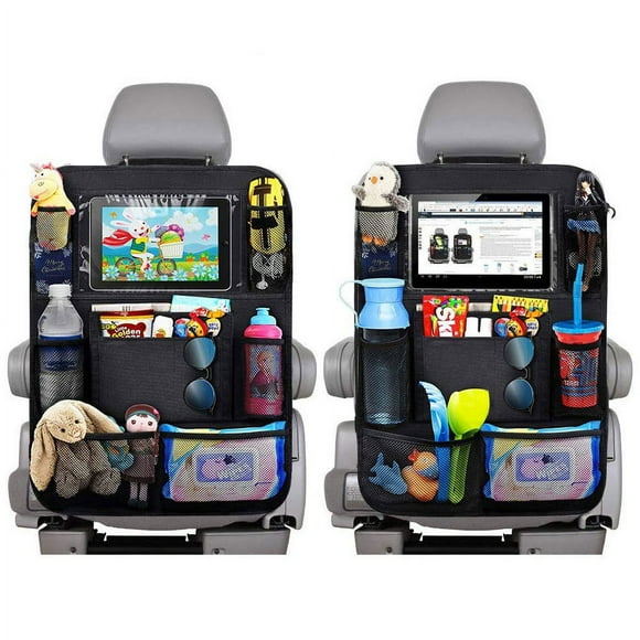 Organisateur de Siège Auto - Organisateur de Siège Arrière pour Enfants, Poches de Rangement, Porte-Écran, Noir, 2 Pack