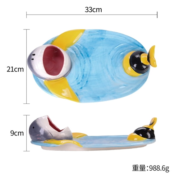Shark Plates, Upgraded 3-in-1 Shark Sushi Plate, Shark Sushi Plate, Shark Plate with Sauce Compartment, Food Safe Material, Microwave/Oven/Refrigerator/Dishwasher Safe