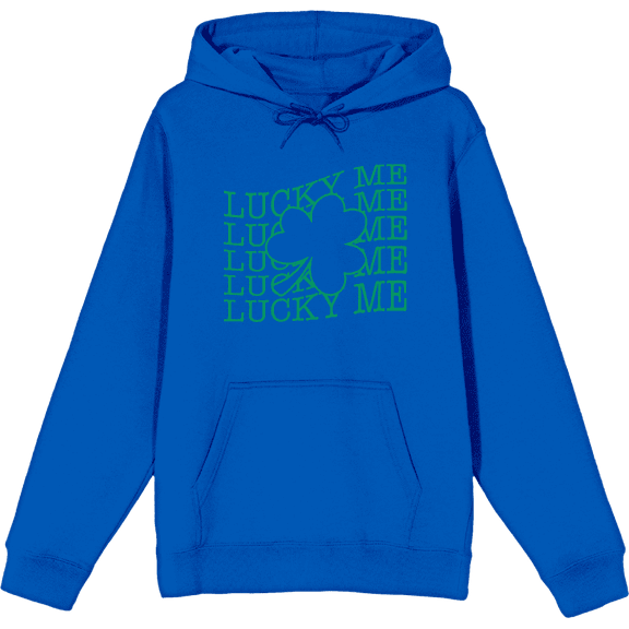 St Pats Lucky Me Long Sleeve Adult Hooded Sweatshirt-3XL-Blue