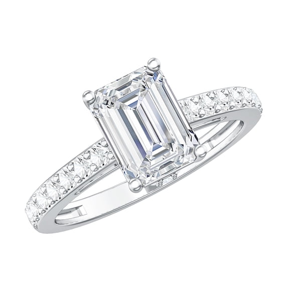 Rosec Jewels Emerald Cut Moissanite Engagement Ring with Hidden Halo (6X8 mm, D-VS1 Grade) 2 Carat Ring for Women - with Jewelry Box, 925 Sterling Silver, US 4.00