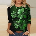 thumbnail image 1 of T-Shirt à Col Rond Imprimé de la Saint-Patrick pour Femmes, Manches Trois Quarts 3/4, Coupe Ample, 1 of 5