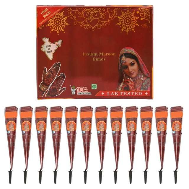 12PCS Conos de Pasta para Tatuajes Temporales Marrón India Pintura a Mano Dibujo Pasta Duración 5-7 Días