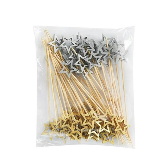SharkTRUE 50100 Hollow Star Bamboo Skewers Disposable Insert Buffet Stick Fruit Cute Picks Cocktail Decor L9q1 Toothpick Decoration