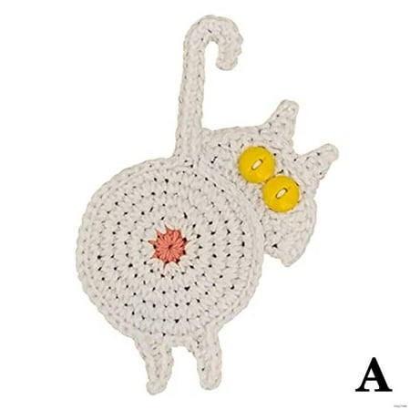 

For Drinks Holder Cat Butt Drink Cup Mat Handmade Crochet Mug Coasters Home