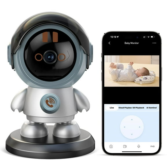 GPED Baby Monitor with One-Touch Call, 2k Security Camera Indoor 360-Degree for Home Security, Pet Camera with Night Vision & 2-Way Audio, Motion & Sound Detection for Baby and Pet, Support 5G