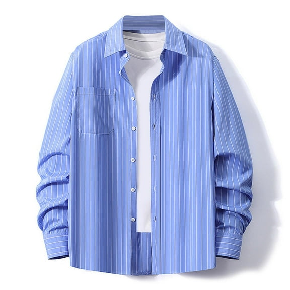 Tawop Button Up Shirt Men Striped Casual Long Sleeve Shirts ,Size L
