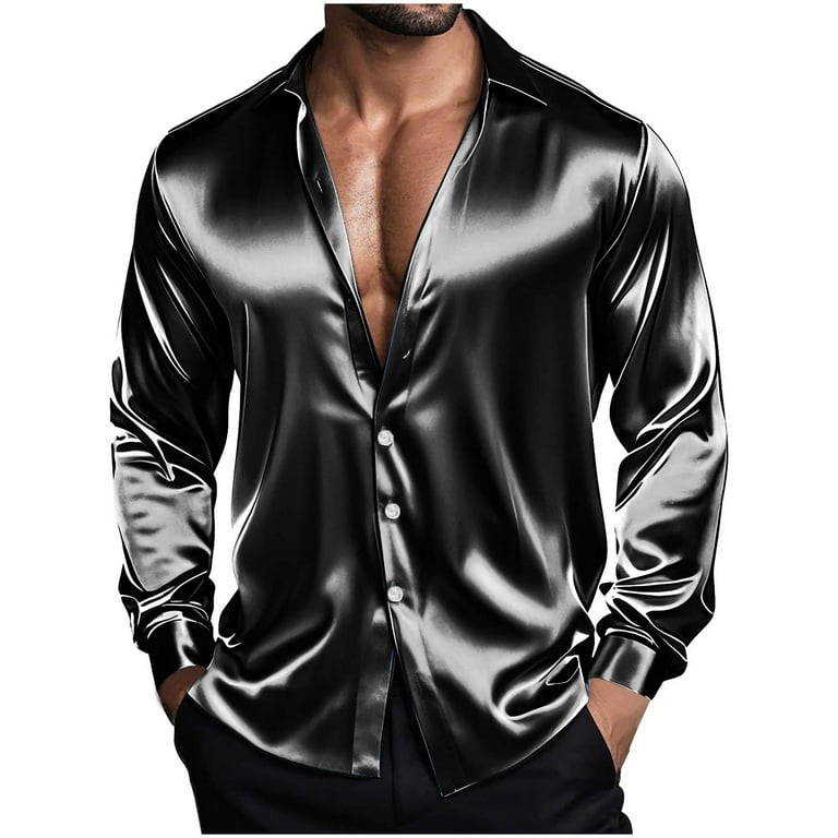 Royisotas Shirts for Men Long Sleeve Dress Shirt Button Down Big and Tall Trendy Mens Tops, Men's, Size: 2XL, Black