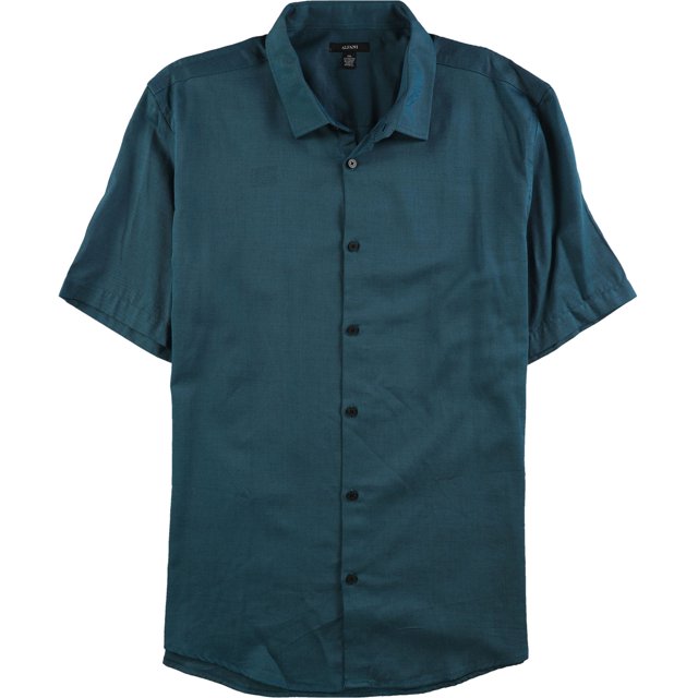 Alfani Mens Vasper Twill Button Up Shirt, Green, X-Large