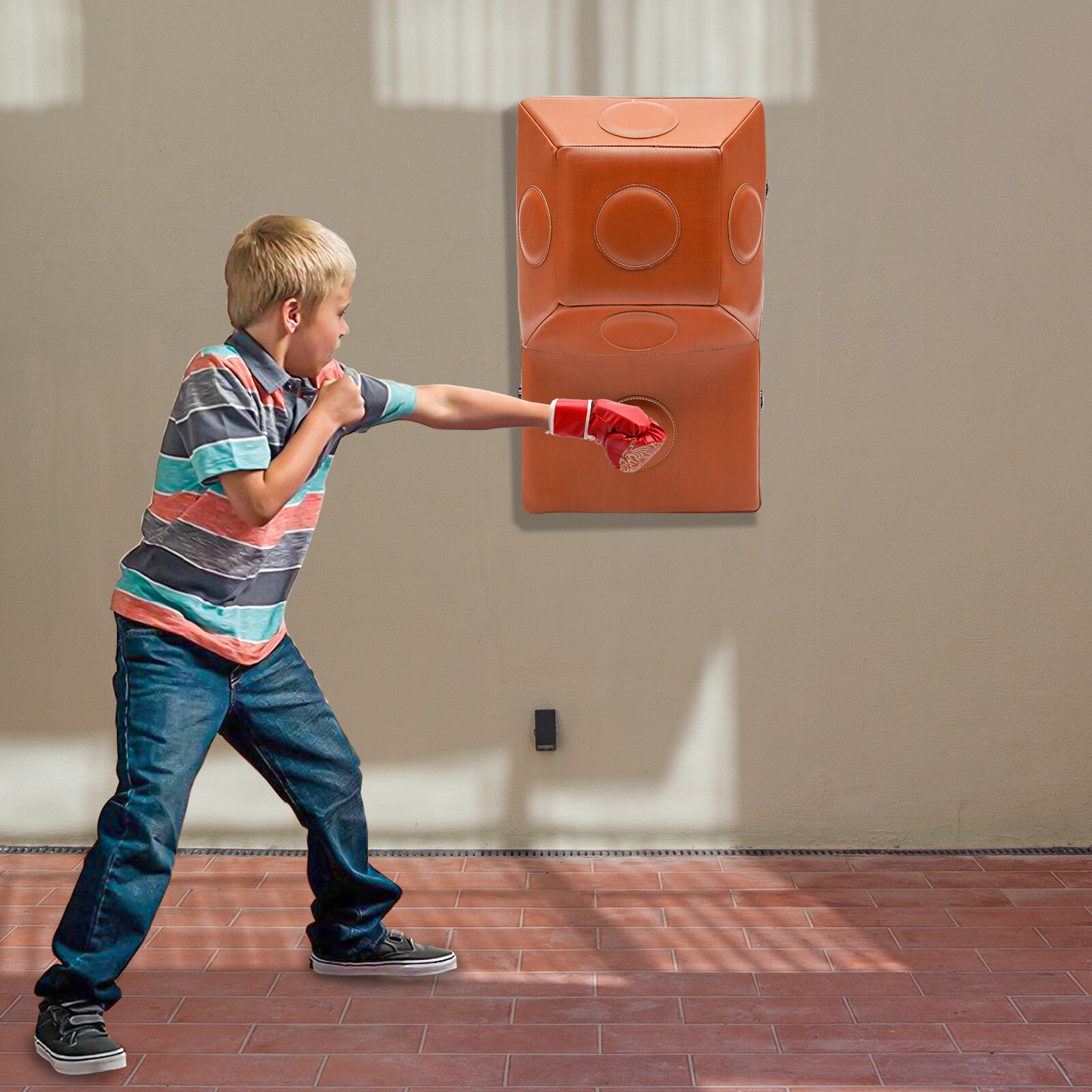 Modern Wall Mounted Design Uppercut Heavy Bag Square Boxing Training Punching Target Height Adjustment Range 7.87inch 15.75*11.81*27.58 inch for Home, Gym
