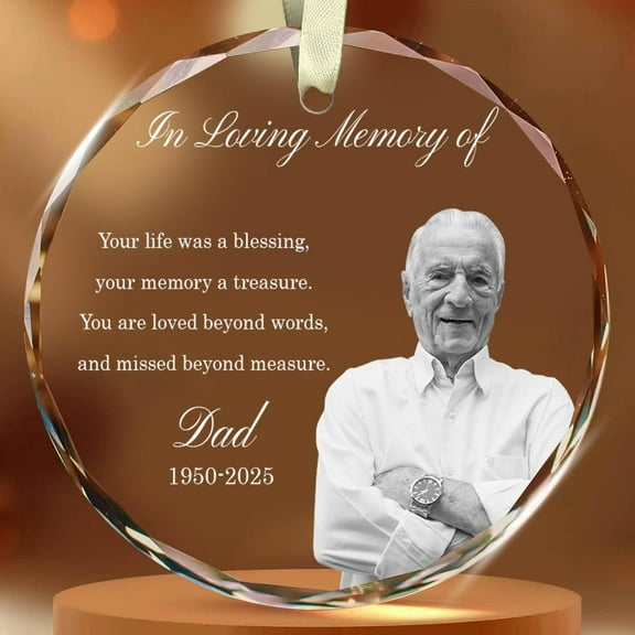 Custom Photo Memorial Glass Ornament, In Loving Memory Christmas Decoration, Personalized Remembrance Gift for Loss of Mom or Dad