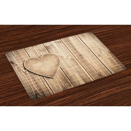 

Valantines Day Placemats Set of 4 Rustic Heart over Wooden Planks Background Lovers Corner Romantic Celebration Print Washable Fabric Place Mats for Dining Room Kitchen Table Decor Tan by Ambesonne