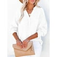 thumbnail image 3 of Womens Casual Button V Neck Long Sleeve Shirts Oversized Solid Blouses Tops White S, 3 of 5