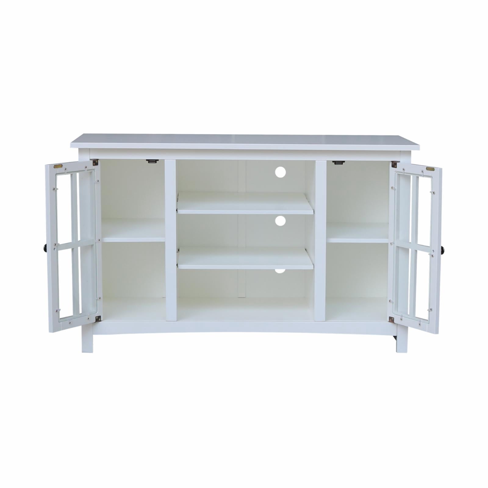 Entertainment/TV Stand with Open Shelves and 2 Doors in White - 48" Height
