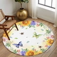 thumbnail image 3 of Spring Floral Round Rug 6ft Washable Circle Kitchen Rugs Non Slip Hydrangea Sunflowers Butterflies Watercolor Large Area Rug Indoor Floor Carpet for Bedroom Living Room Home Office Dining Room, 3 of 7