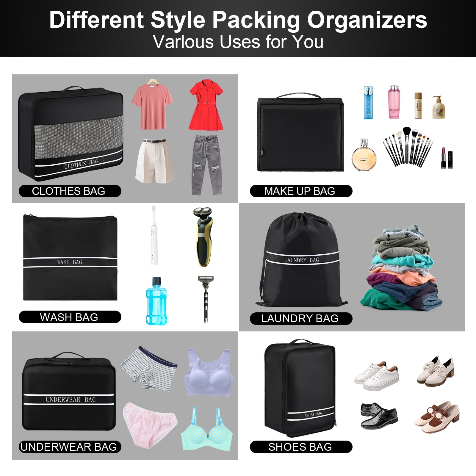 LEPECQ 9Pcs Packing Cubes,Nylon Luggage Packing Organizers for Travel Accessories Space Saving Travel Bags for Carry On, Lightweight Laundry and Shoe Bag