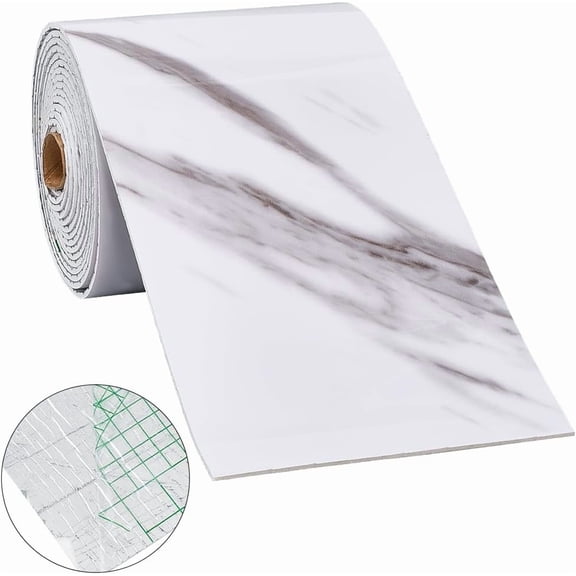 CRASPIR Marble Grain Wallpaper Border Peel and Stick White Self Adhesive Mirror EdgeRemovable PVC Waterproof Wallpapers for Bathroom Mirrors Frame Tiles Cabinet
