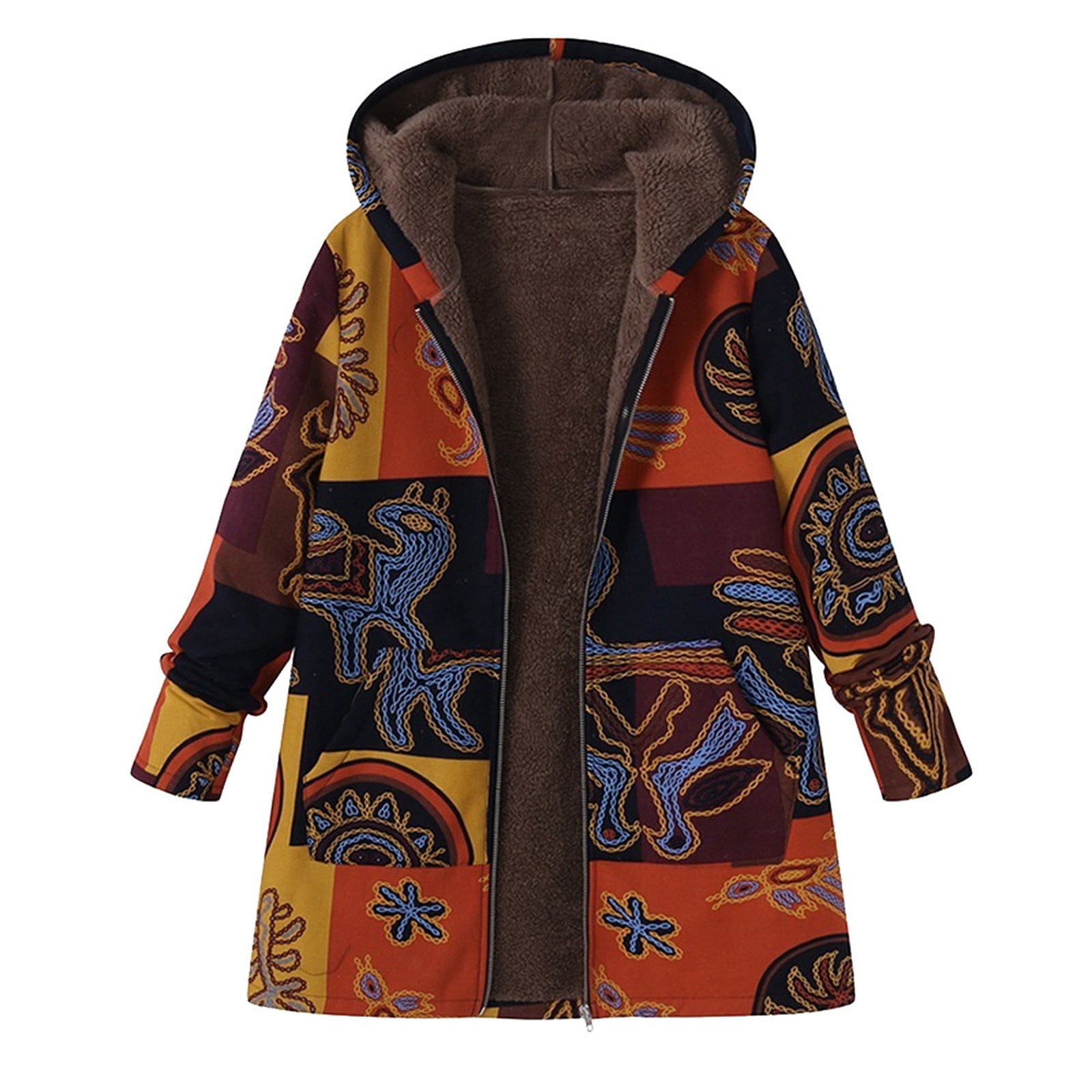 Womens Coats And Jackets Clearance Womens Winter Warm Outwear Floral Print Hooded Pockets Vintage Oversize Coats Yellow XL JCO Walmart