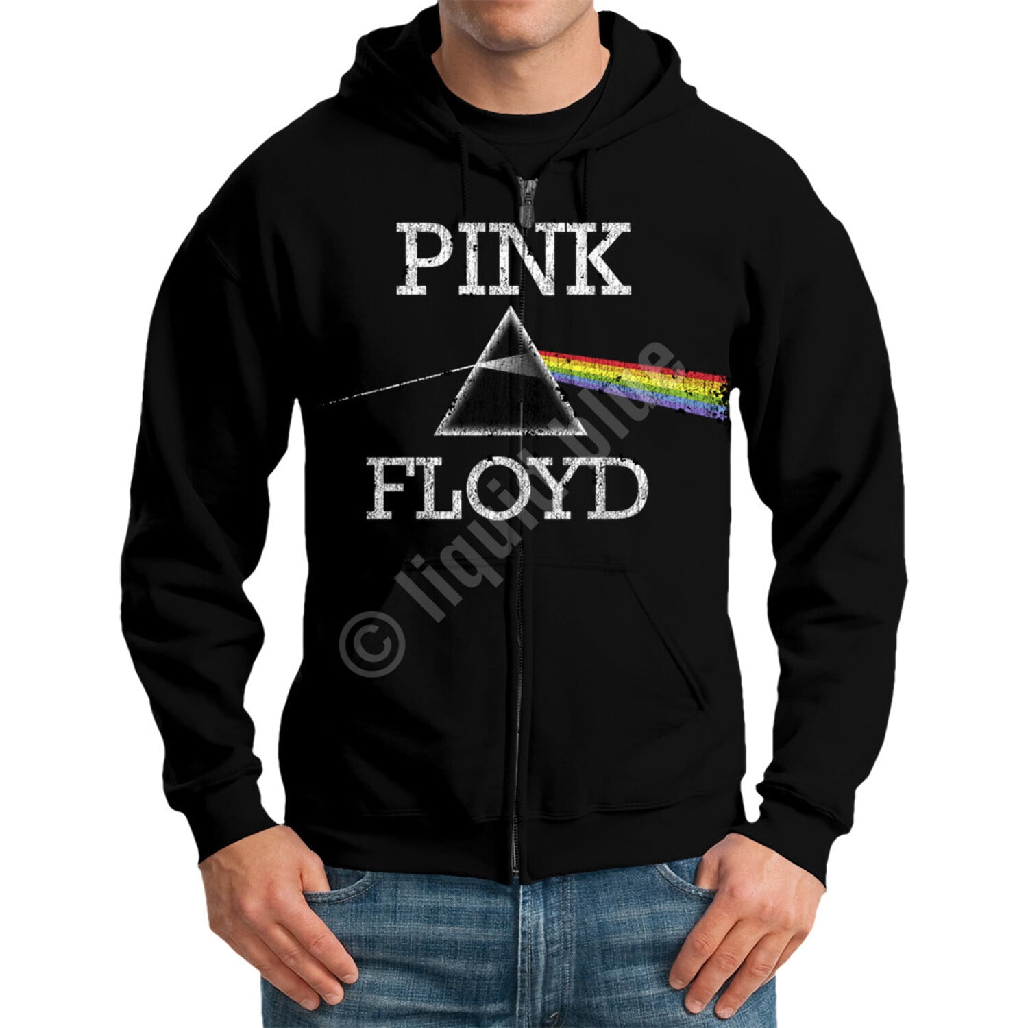 Pink Floyd Men's Dark Side Classic Zippered Hooded Sweatshirt Medium Black