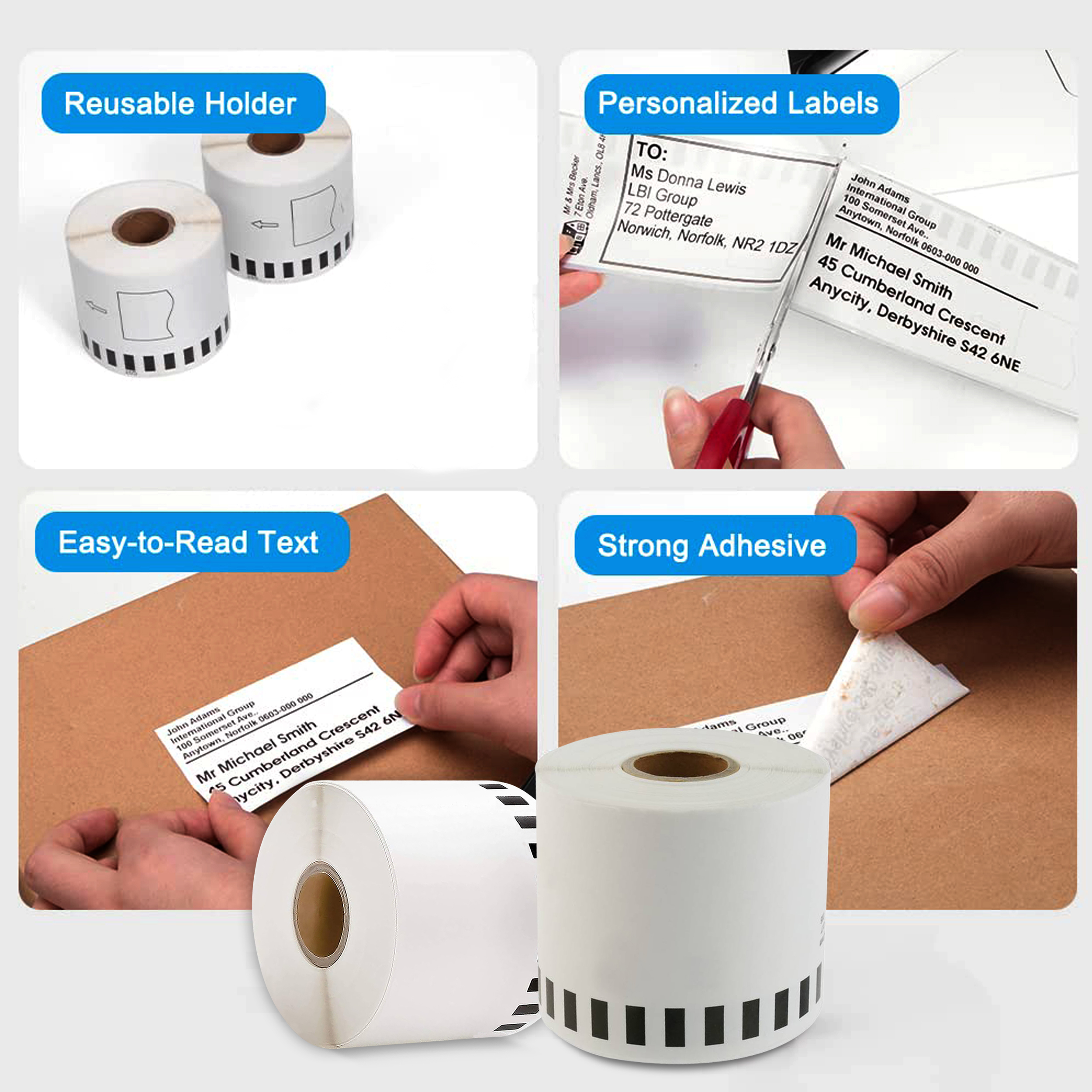 Brother 2205 Compatible Labels | 6 Rolls | 10" x 8" | Sticky, Name Badges | Continuous Feed