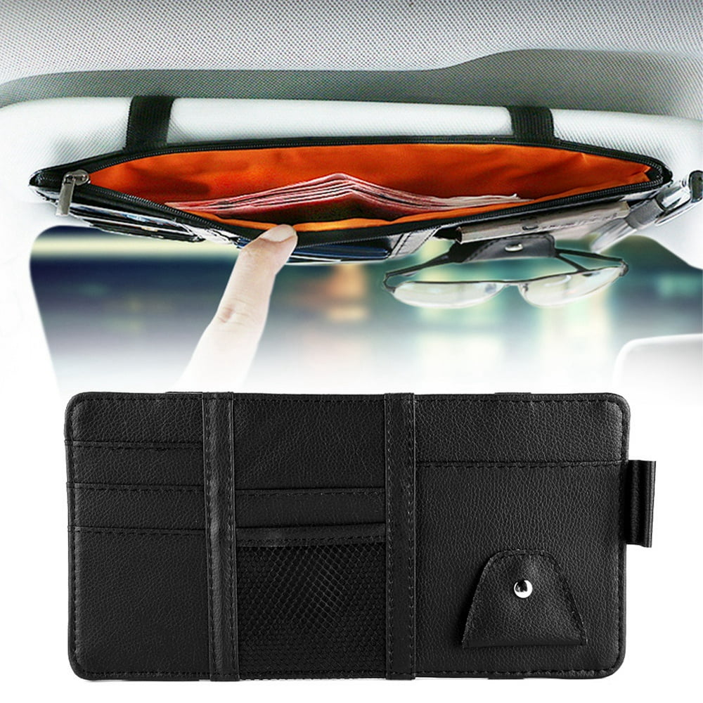 LYUMO Car Leather Organizer Universal Car Sun Visor Leather CD Sunglass