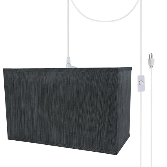 Aspen Creative 76003-21 One-Light Plug-In Swag Pendant Light Conversion Kit with Transitional Hardback Rectangle Fabric Lamp Shade, Grey & Black, 16" width